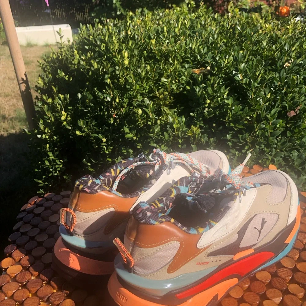 Puma R/S-Fast Men’s Beige Orange Blue Multi-Accent Sneakers Size 10.5